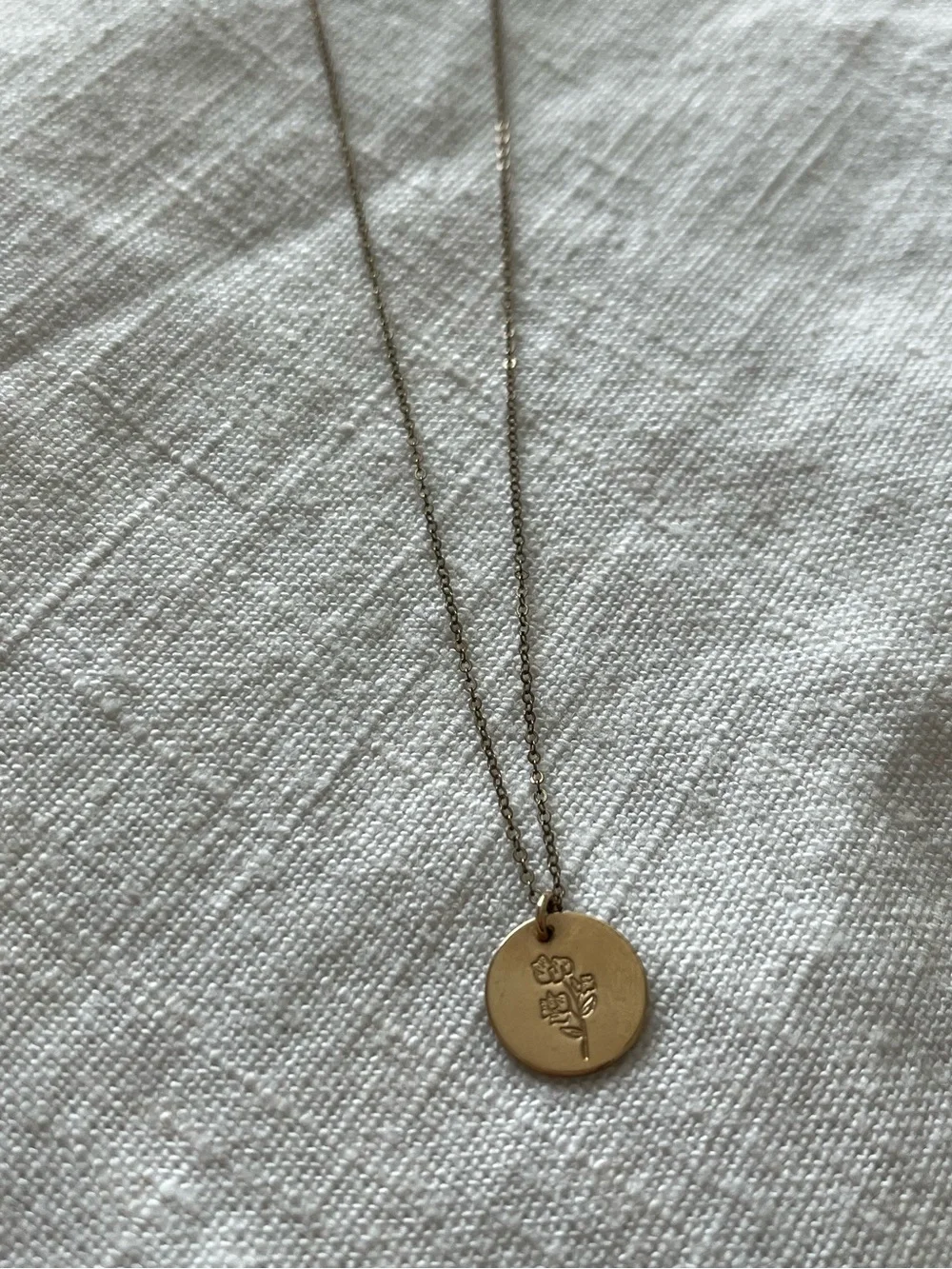 14K Gold Fill April Sweet Pea Flower Disc Necklace - 16” - Picture 3 of 6